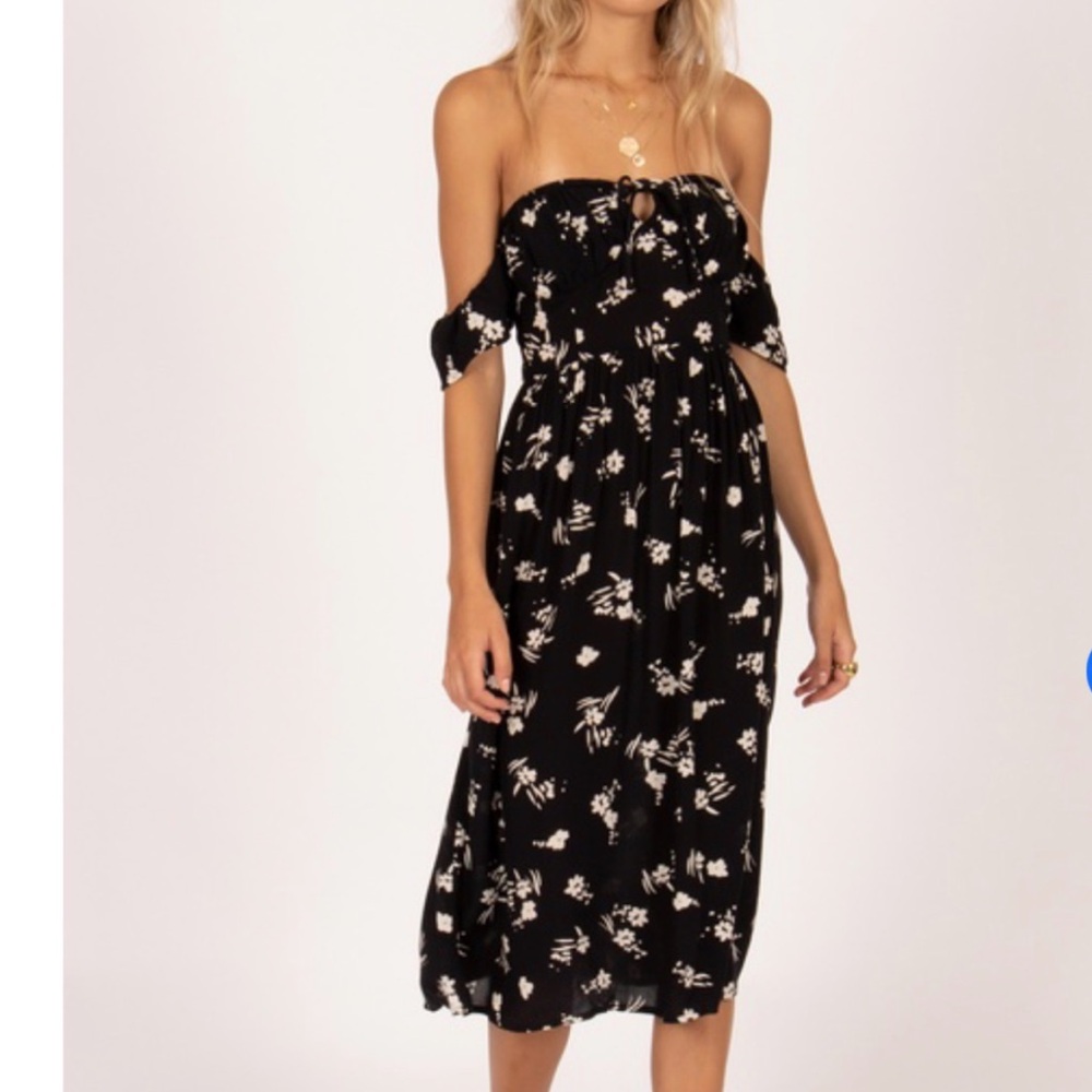 Amuse Society Black and White Floral Strapless Dress